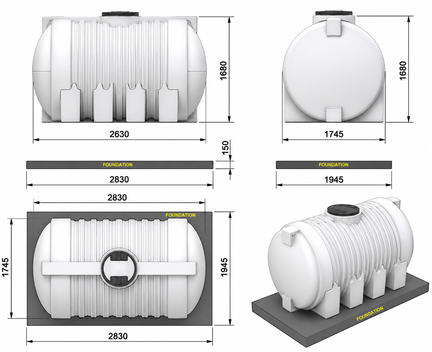 2,000 USG dimensions