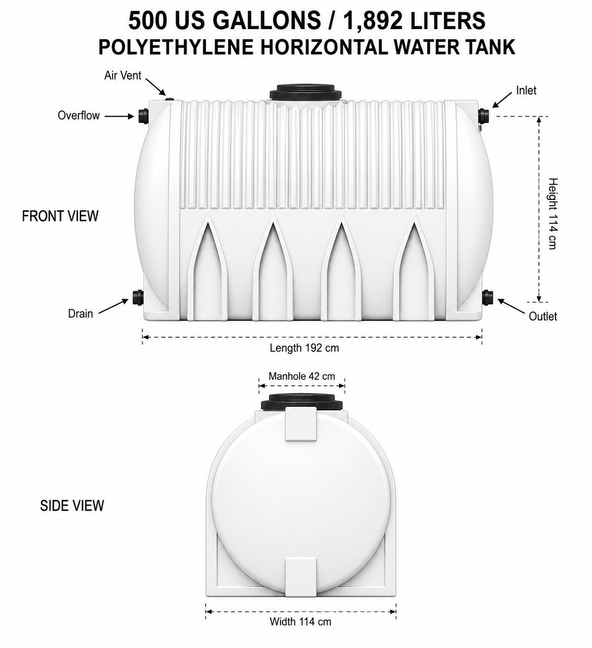 500 USG dimensions