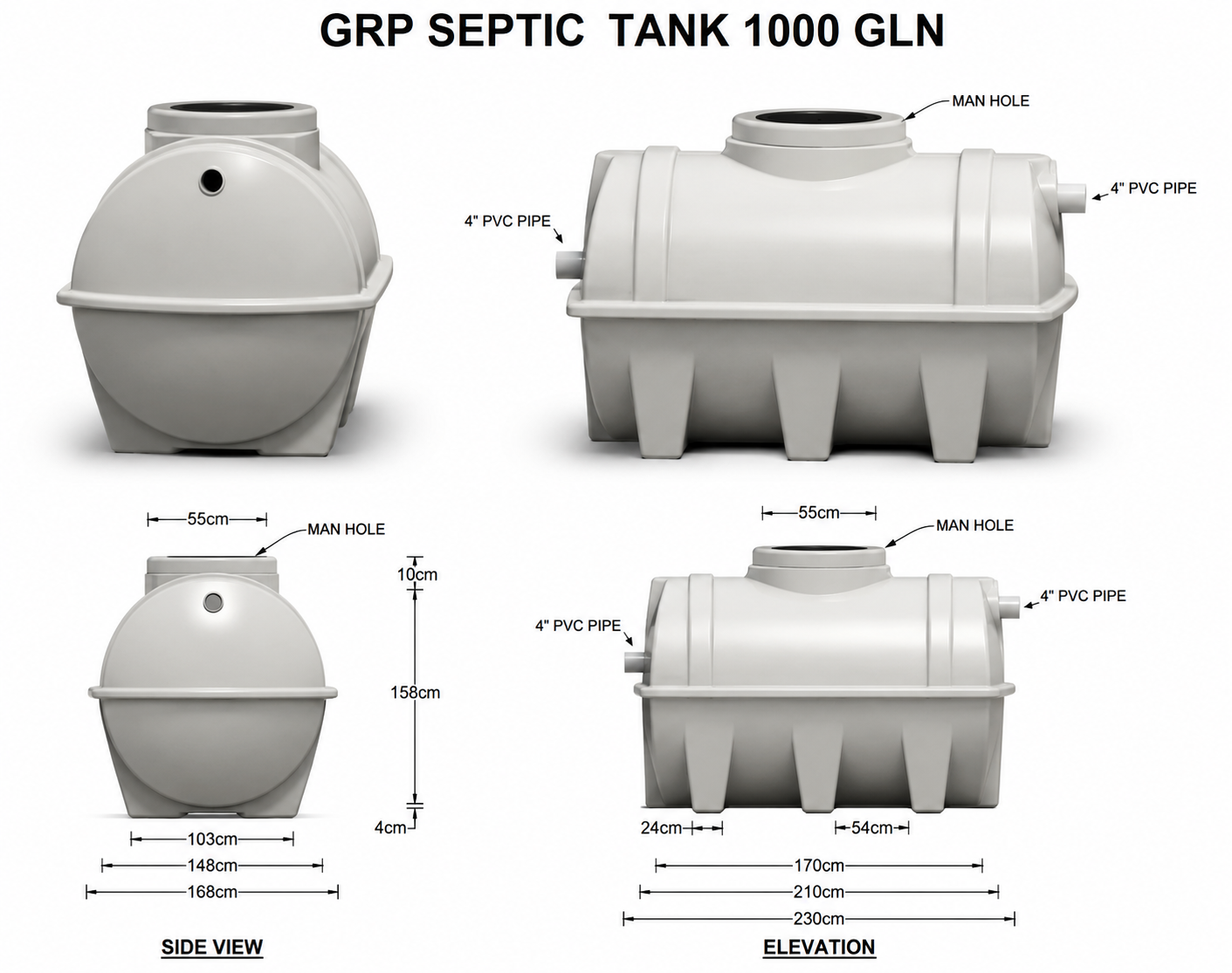 1,000 USG GRP Septic Tank UAE technical diagram