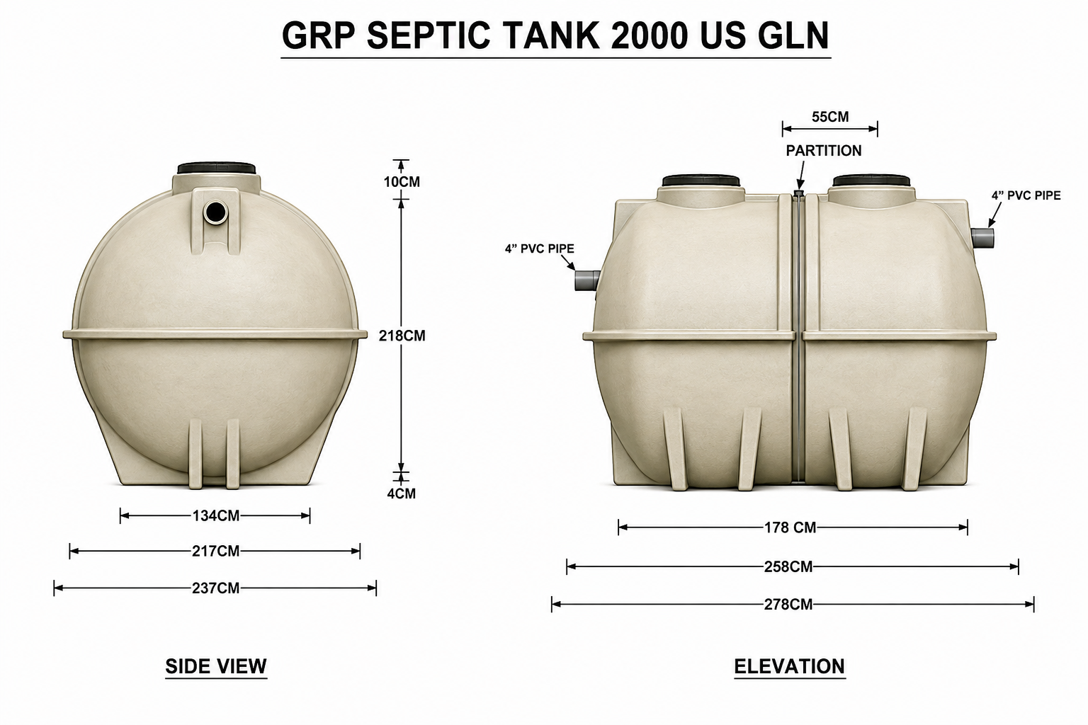 2,000 USG GRP Septic Tank UAE technical diagram