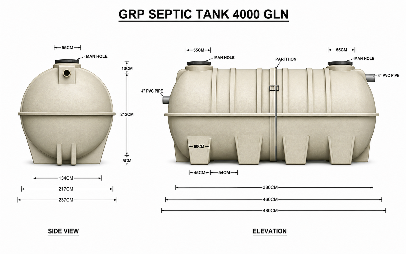 4,000 USG GRP Septic Tank UAE technical diagram